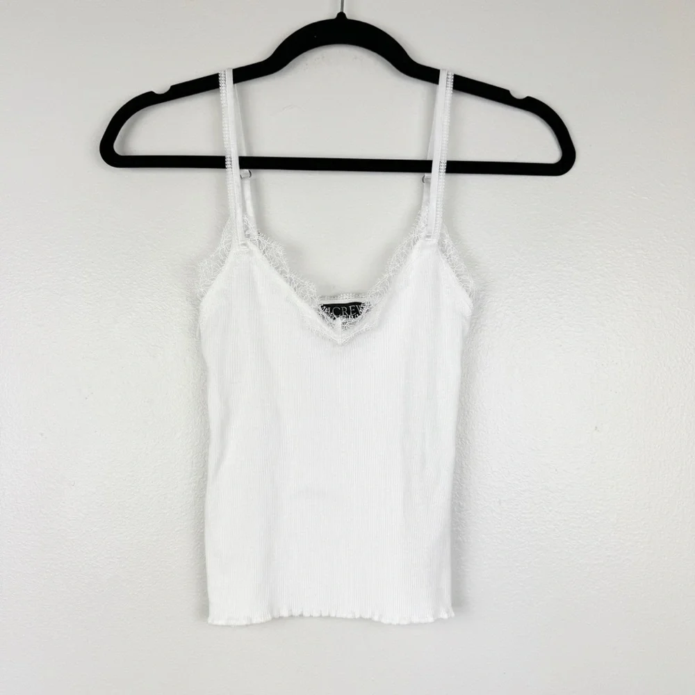 J. Crew Fine Rib Lace Trim Lightweight Tank Top White Size XXS